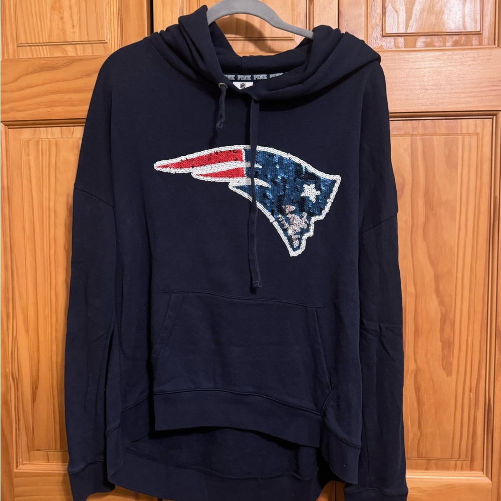 Victoria's Secret Pink Navy Hoodie with Sequin Detail New England Patriots